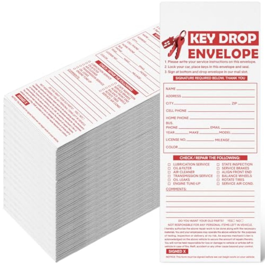Auto Repair Shop Key Drop Box - 500 Pcs Drop Key Envelopes Auto